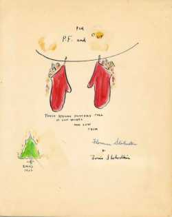 Illustrated inscription from Too Many Mittens, by Florence Slobodkin (1958)