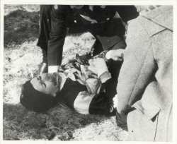 “Fallen woman . . . the only female jockey in the National, Jenny Hembrow, shows the agony she feels after falling at the final fence.” Grand National, 4/4/1979