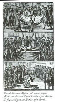 The frontispiece from Samuel Wesley’s Neck or Nothing (1716), showing Curll’s humiliation at Westminster School
